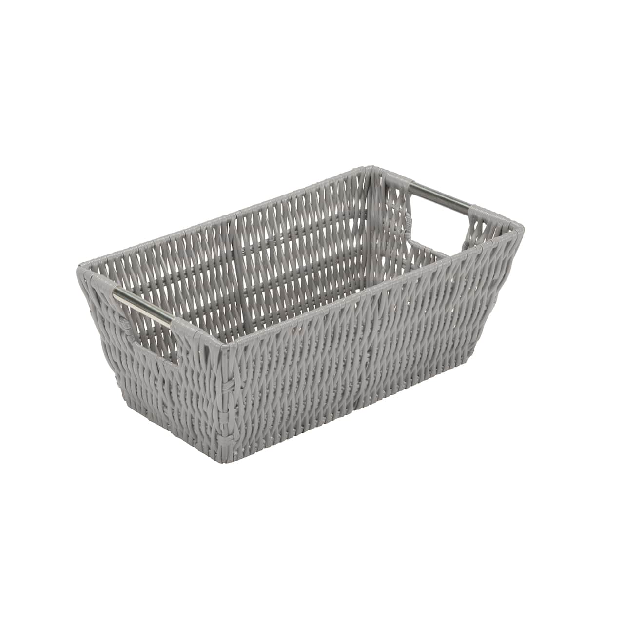 Simplify Small Gray Shelf Storage Rattan Tote Basket